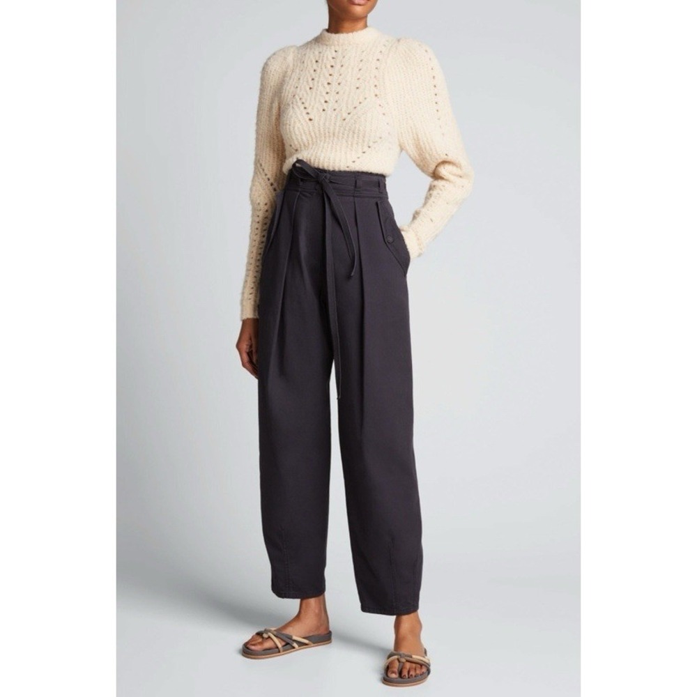 Ulla Johnson Lars Tapered Pants Size 12 Gray Utility Cargo Belted Barrel‎ Leg
